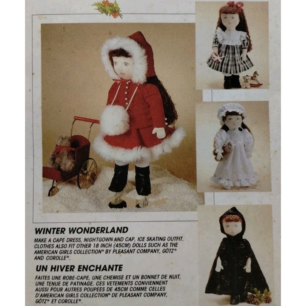Vintage McCalls Crafts Sewing Pattern 7436 Winter Wonderland Dolls 1990s Uncut